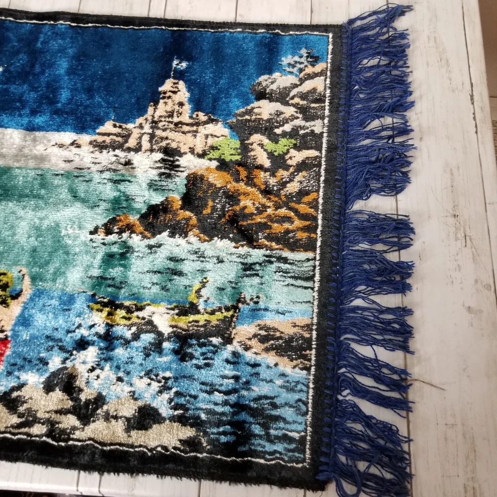 Vintage 70s Velvet Wall Hanging Carpet Rug Tapestry